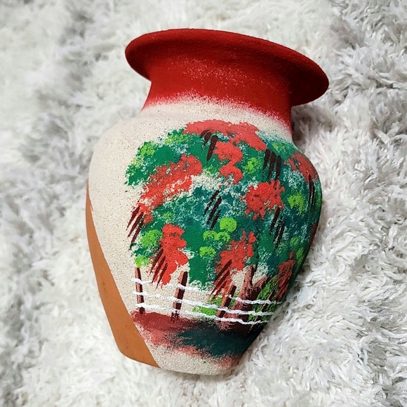 Vintage Hand-Painted Terracotta Clay Pot Vase - Picture 2 of 9